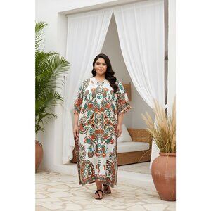 Gypsie Blu Floral Print Kaftan Maxi Dress Night Gowns kimono sleeve for Womens